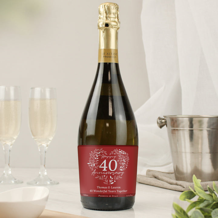 Buy Personalised 40th Ruby Wedding Anniversary Prosecco available now at www.giftsfinder.co.uk