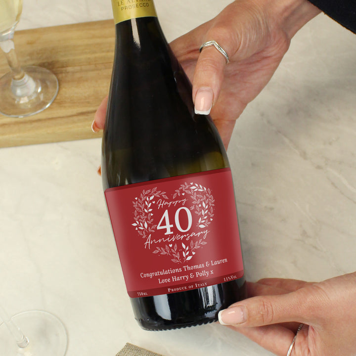 Buy Personalised 40th Ruby Wedding Anniversary Prosecco available now at www.giftsfinder.co.uk