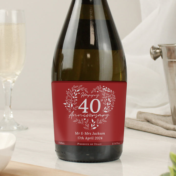 Buy Personalised 40th Ruby Wedding Anniversary Prosecco available now at www.giftsfinder.co.uk