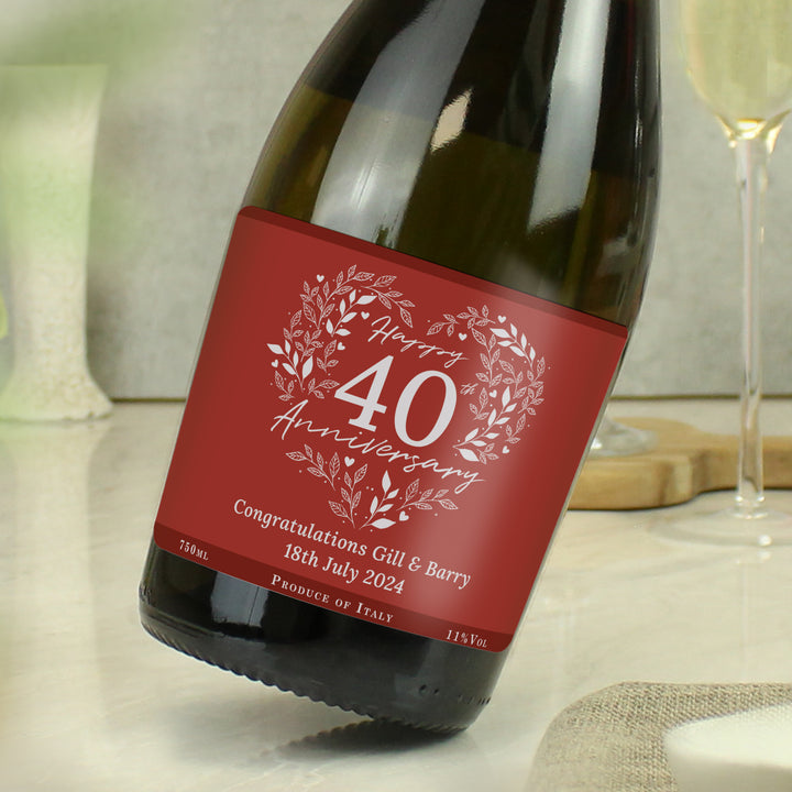 Buy Personalised 40th Ruby Wedding Anniversary Prosecco available now at www.giftsfinder.co.uk