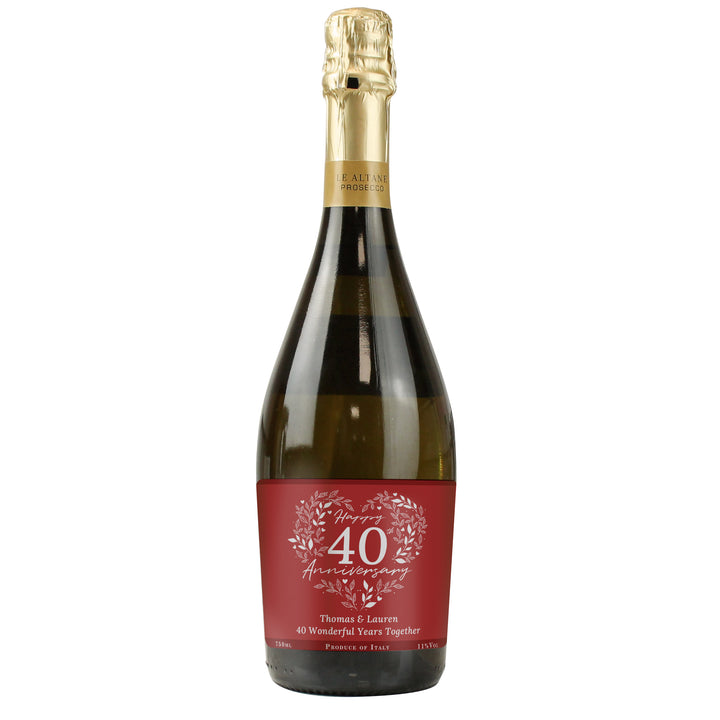 Buy Personalised 40th Ruby Wedding Anniversary Prosecco available now at www.giftsfinder.co.uk