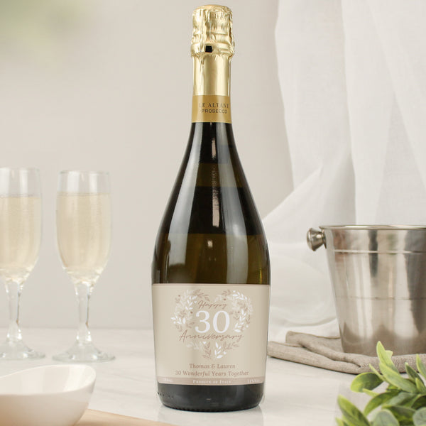 Buy Personalised 30th Pearl Wedding Anniversary Prosecco available now at www.giftsfinder.co.uk