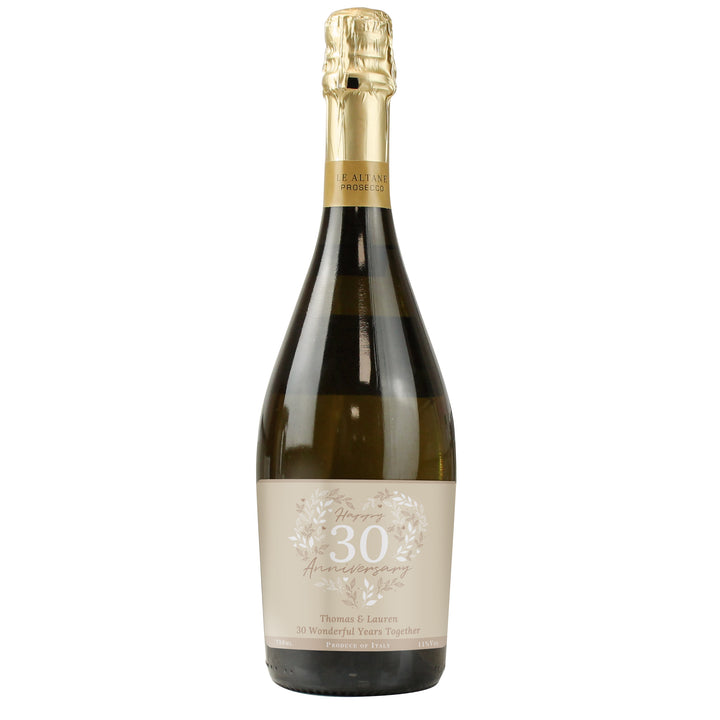 Buy Personalised 30th Pearl Wedding Anniversary Prosecco available now at www.giftsfinder.co.uk