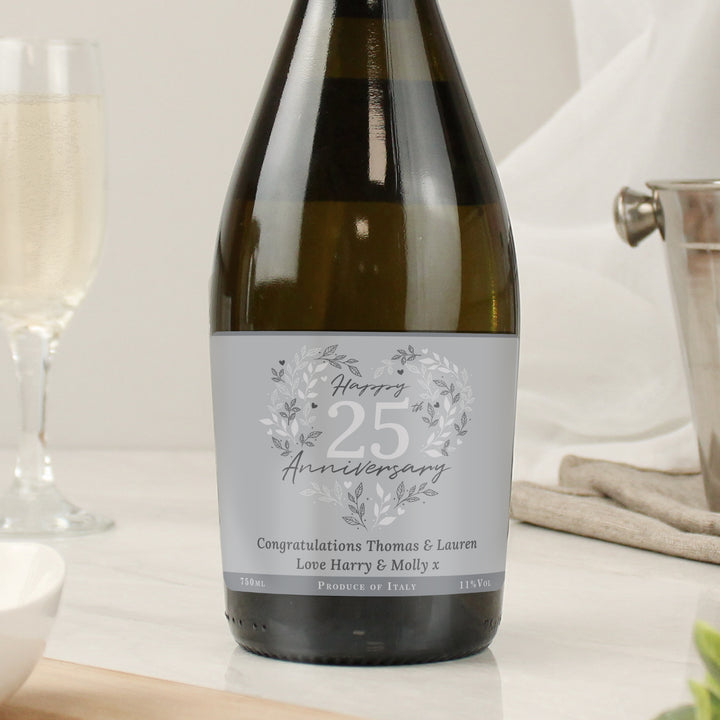 Buy Personalised 25th Silver Wedding Anniversary Prosecco available now at www.giftsfinder.co.uk