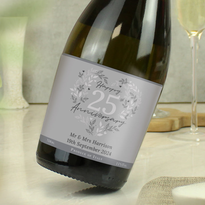 Buy Personalised 25th Silver Wedding Anniversary Prosecco available now at www.giftsfinder.co.uk