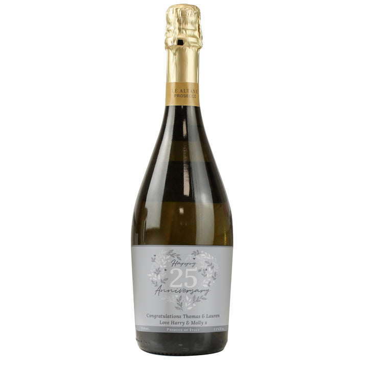 Buy Personalised 25th Silver Wedding Anniversary Prosecco available now at www.giftsfinder.co.uk