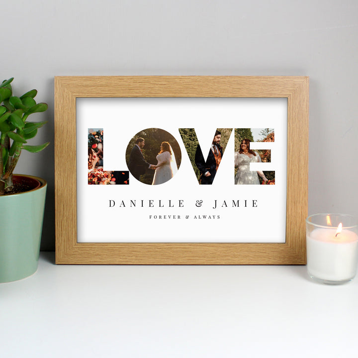 Buy Personalised LOVE Photo Upload Oak A4 Framed Print available now at www.giftsfinder.co.uk