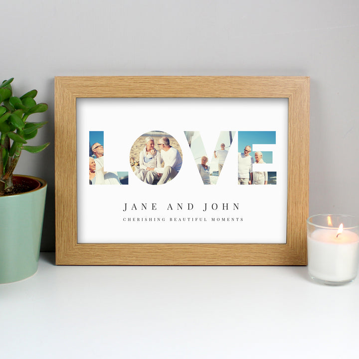 Buy Personalised LOVE Photo Upload Oak A4 Framed Print available now at www.giftsfinder.co.uk