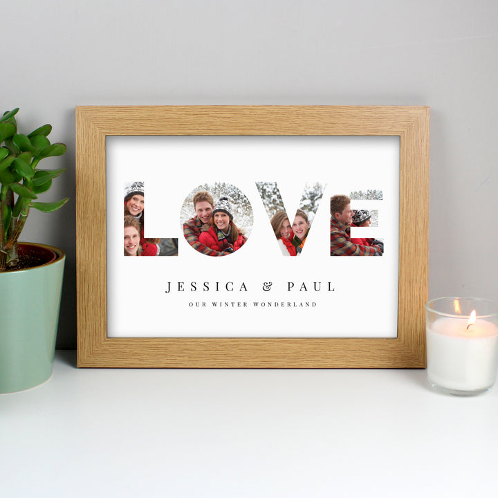 Buy Personalised LOVE Photo Upload Oak A4 Framed Print available now at www.giftsfinder.co.uk