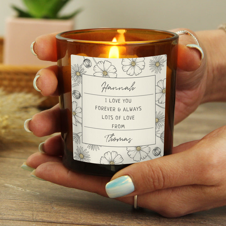 Buy Personalised Floral Amber Glass Candle available now at www.giftsfinder.co.uk