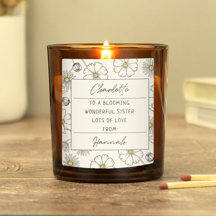 Buy Personalised Floral Amber Glass Candle available now at www.giftsfinder.co.uk