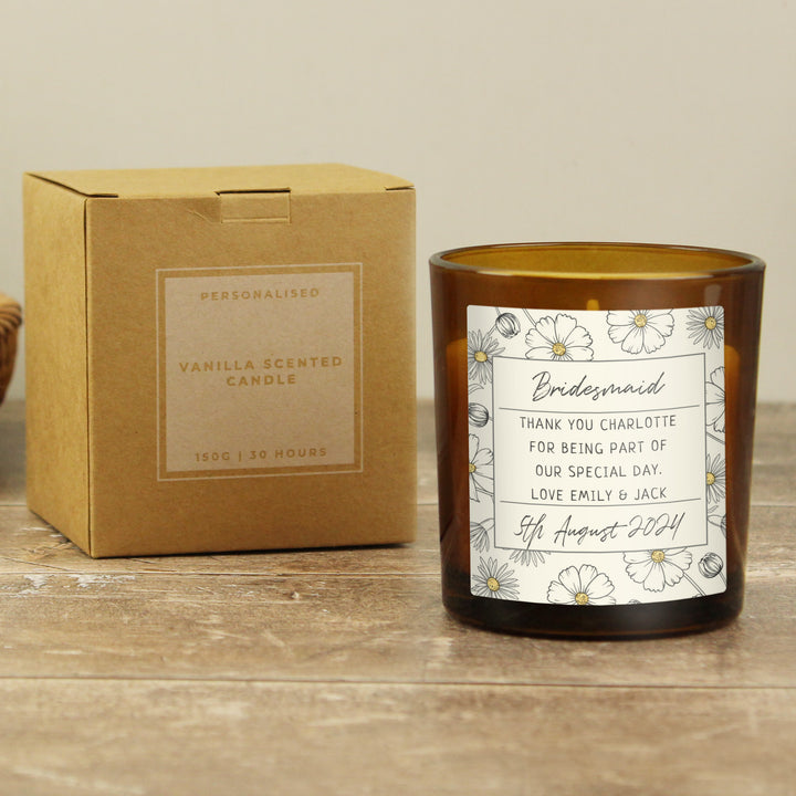 Buy Personalised Floral Amber Glass Candle available now at www.giftsfinder.co.uk