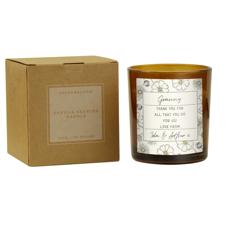 Buy Personalised Floral Amber Glass Candle available now at www.giftsfinder.co.uk