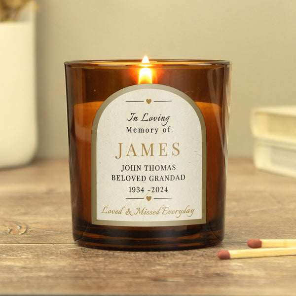 Buy Personalised In Loving Memory Amber Glass Candle available now at www.giftsfinder.co.uk