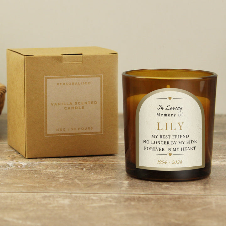 Buy Personalised In Loving Memory Amber Glass Candle available now at www.giftsfinder.co.uk