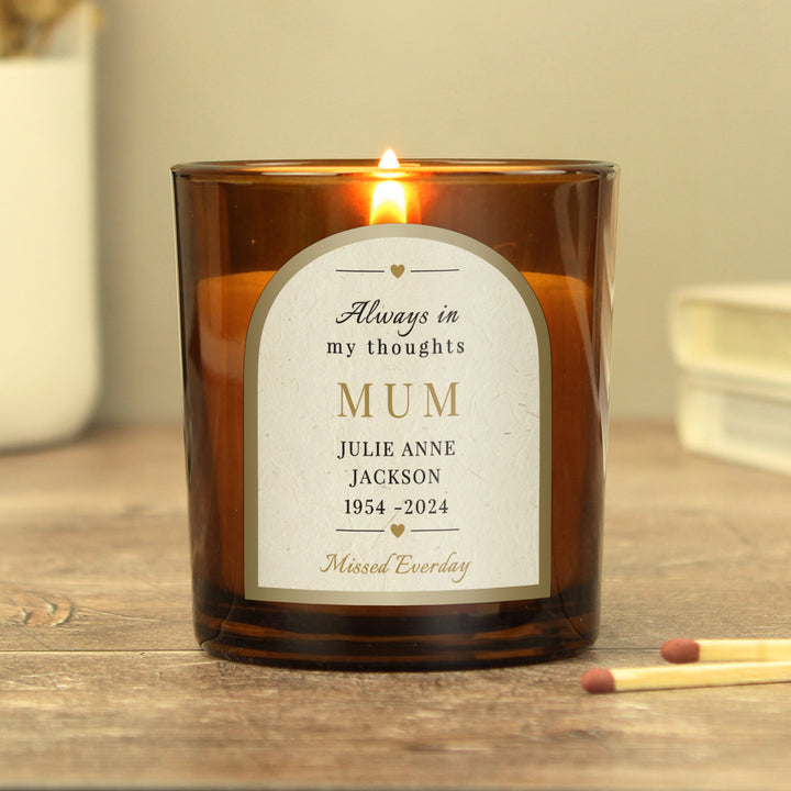 Buy Personalised In Loving Memory Amber Glass Candle available now at www.giftsfinder.co.uk