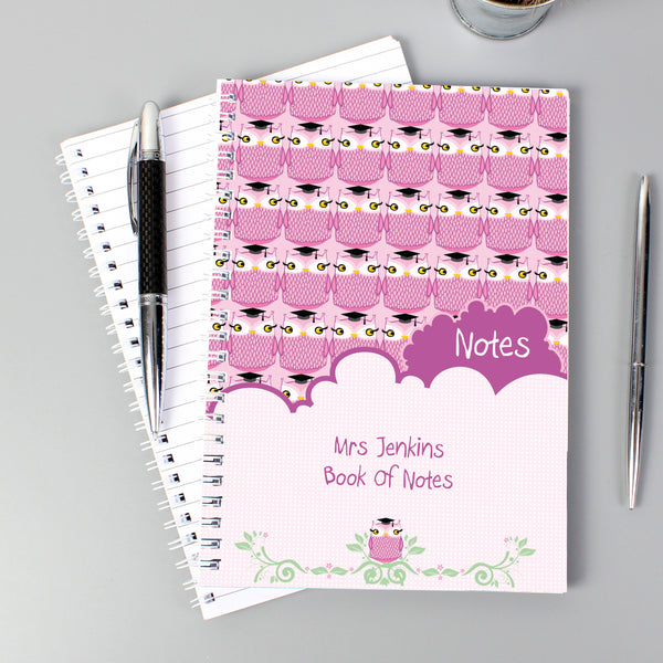 Buy Personalised Miss Owl Teacher A5 Notebook available now at www.giftsfinder.co.uk