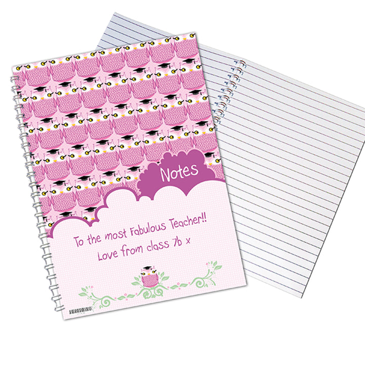 Personalised Miss Owl Teacher A5 Notebook - part of the Gifts Finder Personalised Notebooks collection