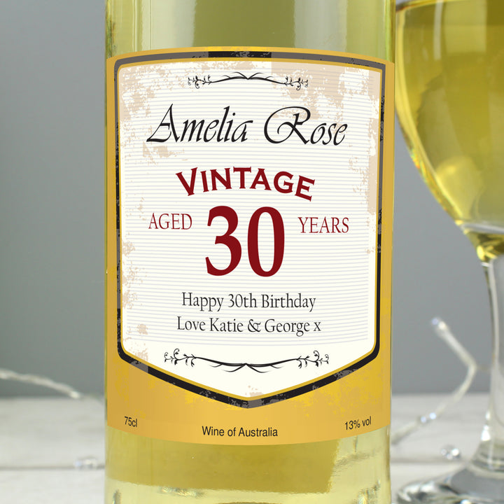 Personalised White Wine Vintage Age Label With Gift Box in gift category Personalised White Wine & White Wine Gift Sets