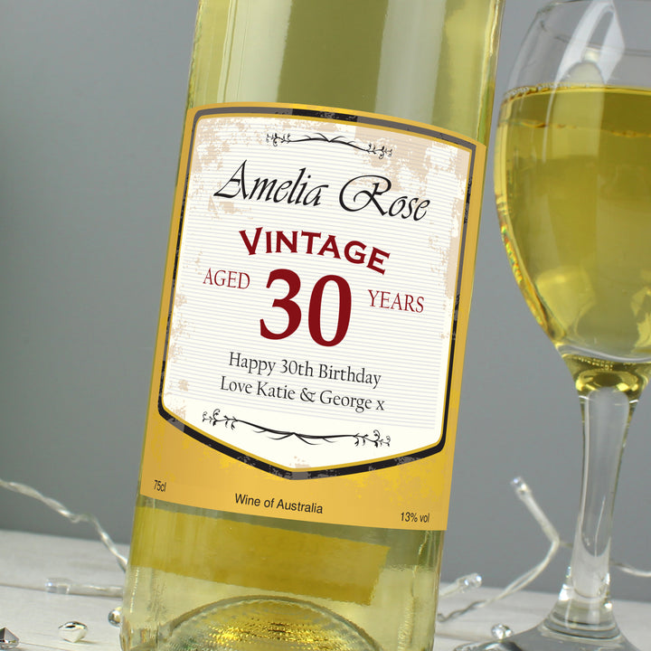 Personalised White Wine Vintage Age Label - part of the Gifts Finder Personalised White Wine & White Wine Gift Sets collection