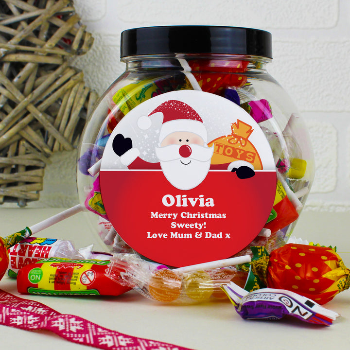 Personalised Santa Round Sweet Jar in gift category Personalised Sweet Jars