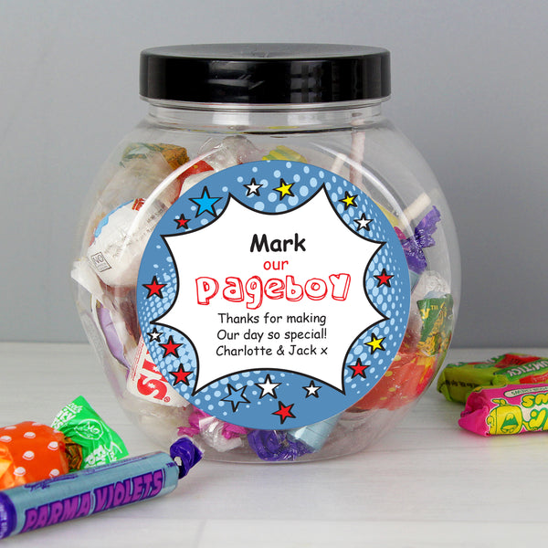 Buy Personalised Comic Book Pageboy Sweet Jar available now at www.giftsfinder.co.uk