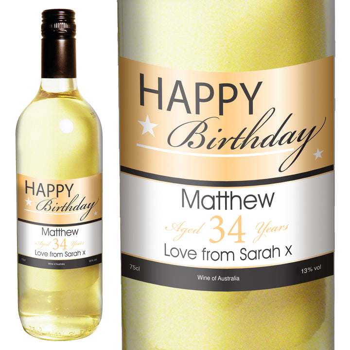 Buy Personalised Happy Birthday White Wine available now at www.giftsfinder.co.uk