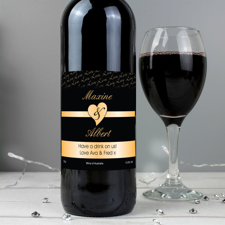 Buy Personalised Couples Heart Red Wine - Black Design available now at www.giftsfinder.co.uk