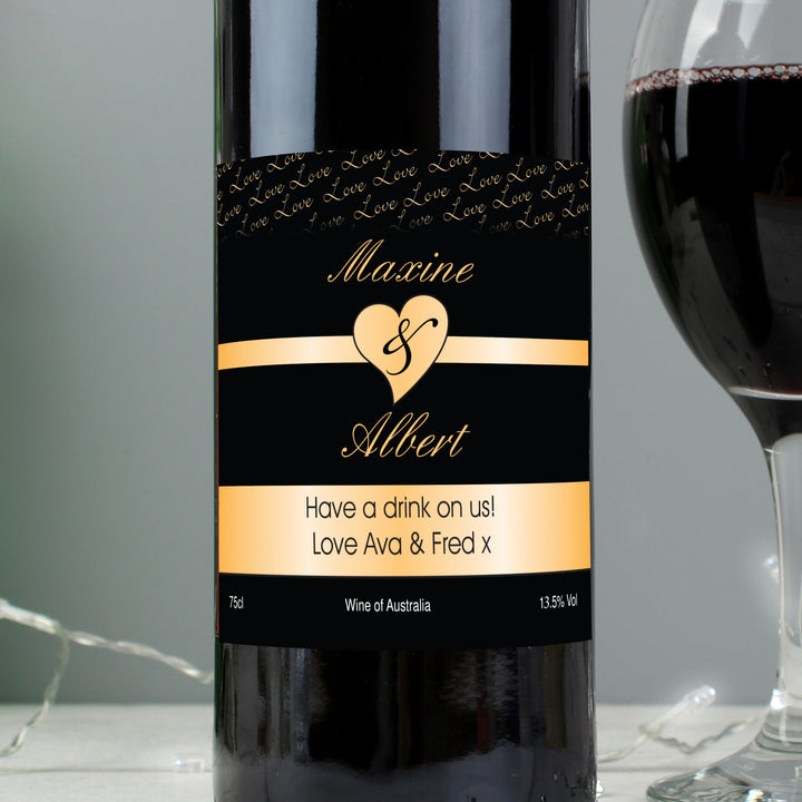 Buy Personalised Couples Heart Red Wine - Black Design available now at www.giftsfinder.co.uk