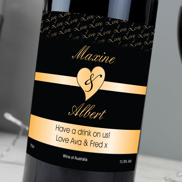 Buy Personalised Couples Heart Red Wine - Black Design available now at www.giftsfinder.co.uk