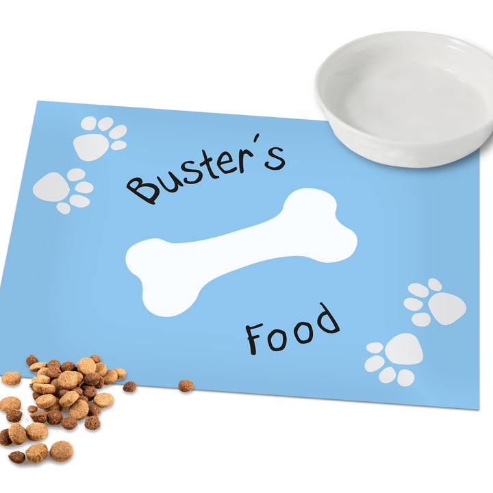 Buy Personalised Blue Paw Print Dog Pet Bowl Mat available now at www.giftsfinder.co.uk