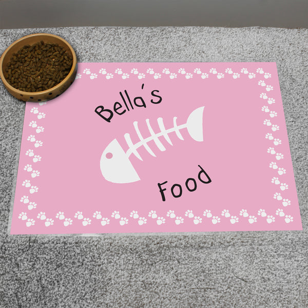 Buy Personalised Pink Fish Bone Cat Placemat at www.giftsfinder.co.uk