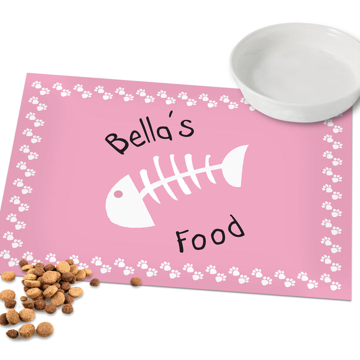 Buy Personalised Pink Fish Bone Cat Placemat at www.giftsfinder.co.uk