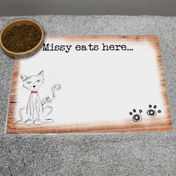 Personalised Scribble Cat Placemat in gift category Personalised Pet Food Placemats