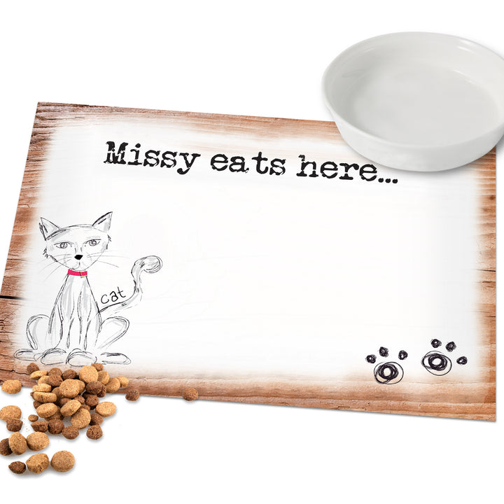 Personalised Scribble Cat Placemat in gift category Personalised Pet Food Placemats