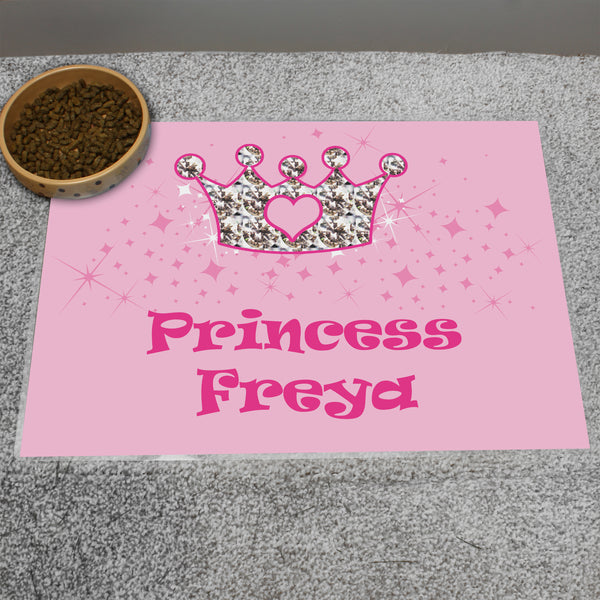 Personalised Pink Princess Pet Placemat - part of the Personalised Pet Bowls collection