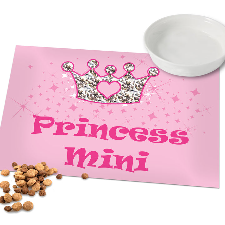 Buy Personalised Pink Princess Pet Bowl Mat at www.giftsfinder.co.uk