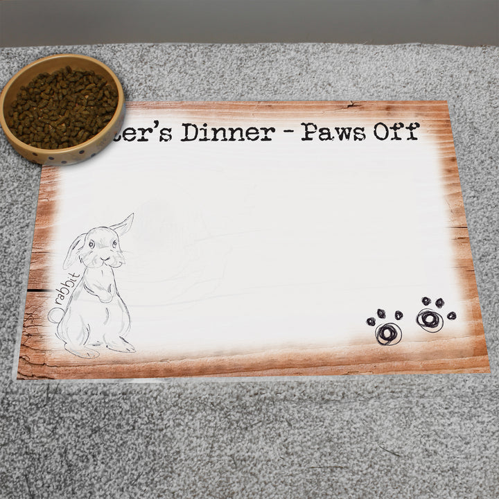 Personalised Scribble Bunny Pet Bowl Mat in gift category Pet Gifts