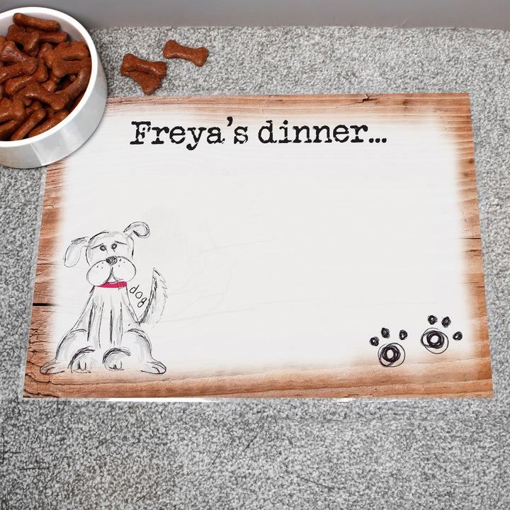 Personalised Scribble Dog Pet Bowl Mat in gift category Pet Gifts