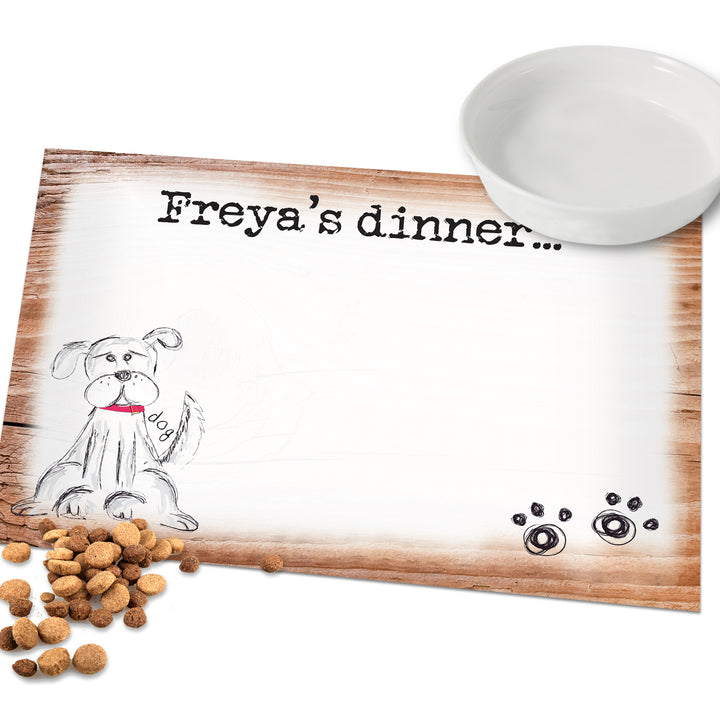 Personalised Scribble Dog Pet Bowl Mat in gift category Pet Gifts