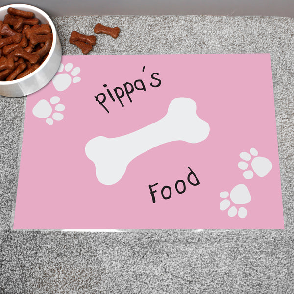 Buy Personalised Pink Paw Print Dog Placemat at www.giftsfinder.co.uk