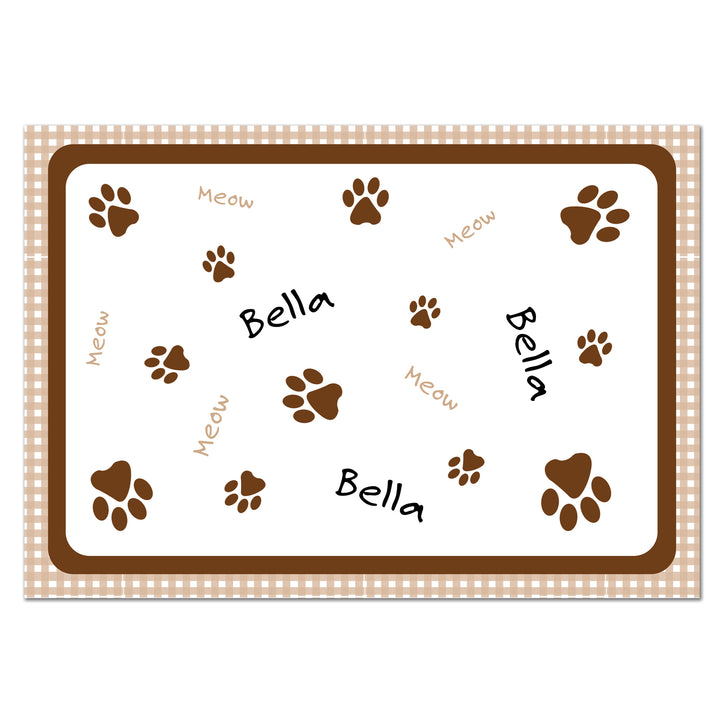 Buy Personalised Brown Gingham Cat Placemat available now at www.giftsfinder.co.uk