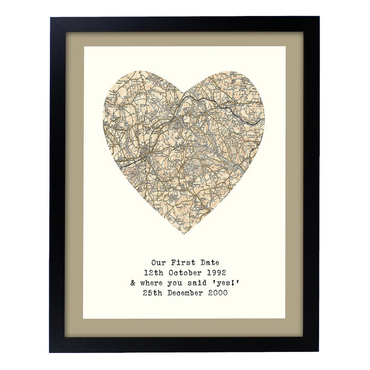 Buy Personalised 1896 - 1904 Revised Map Heart Black Framed Print available now at www.giftsfinder.co.uk