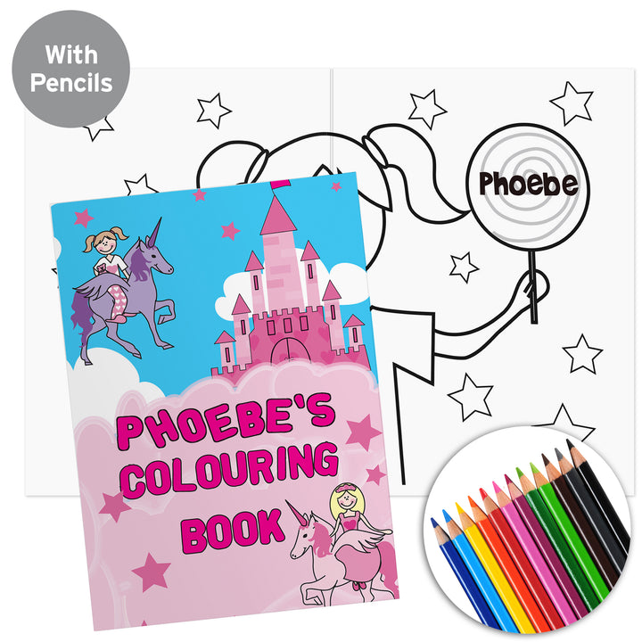 Buy Personalised Princess & Unicorn Colouring Book with Pencil Crayons at www.giftsfinder.co.uk