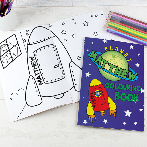 Personalised Space Colouring Book with Pencil Crayons in gift category Personalised Childrens Books