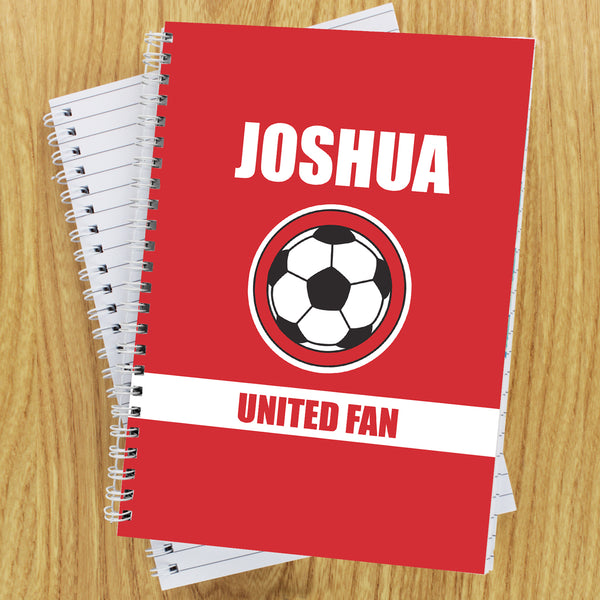 Personalised Red Football Fan A5 Notebook in gift category Personalised Notebooks