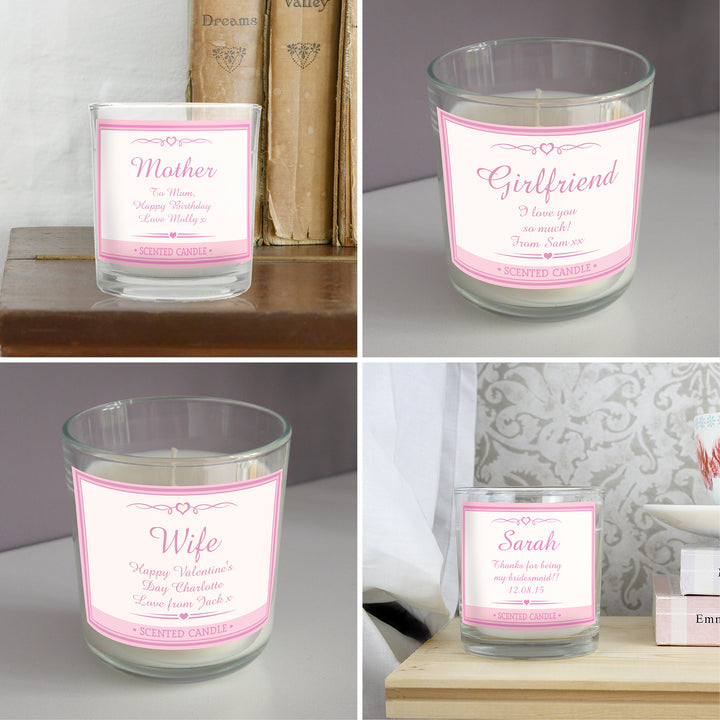 Buy Personalised Pink Elegant Scented Jar Candle at www.giftsfinder.co.uk