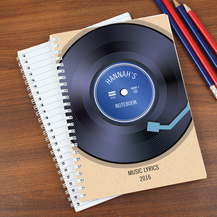 Personalised Retro Vinyl A5 Notebook in gift category Personalised Notebooks