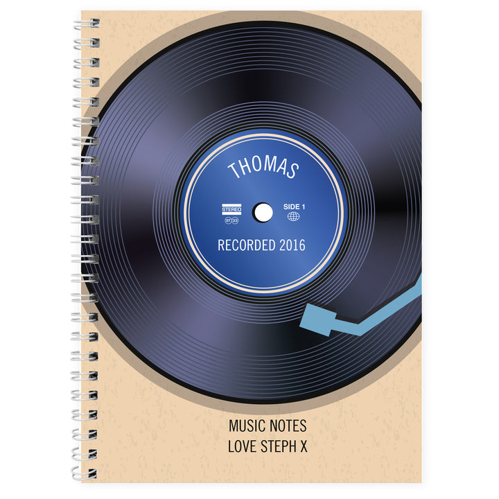 Personalised Retro Vinyl A5 Notebook in gift category Personalised Notebooks