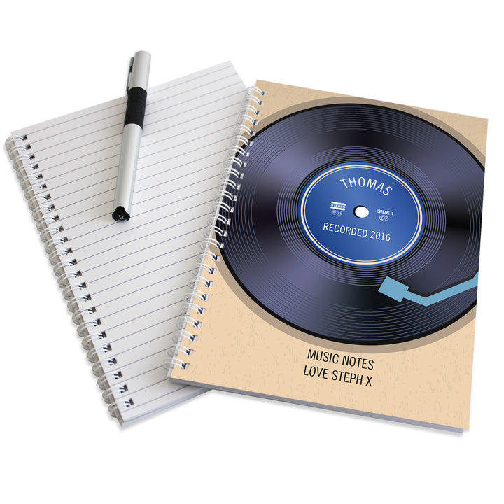 Personalised Retro Vinyl A5 Notebook in gift category Personalised Notebooks